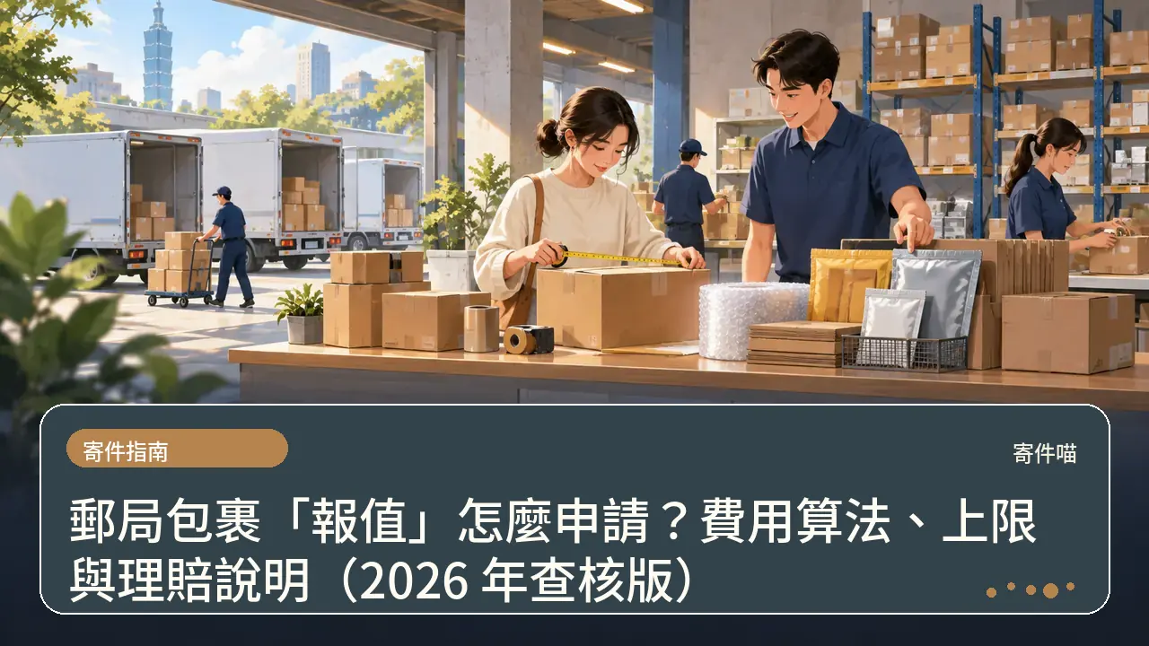 郵局包裹「報值」怎麼申請？費用算法、上限與理賠說明（2026 年查核版）主題插畫