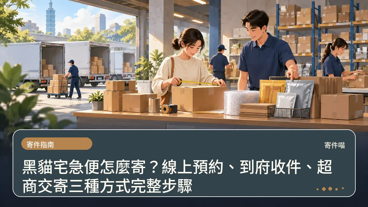 黑貓宅急便怎麼寄？線上預約、到府收件、超商交寄三種方式完整步驟主題插畫
